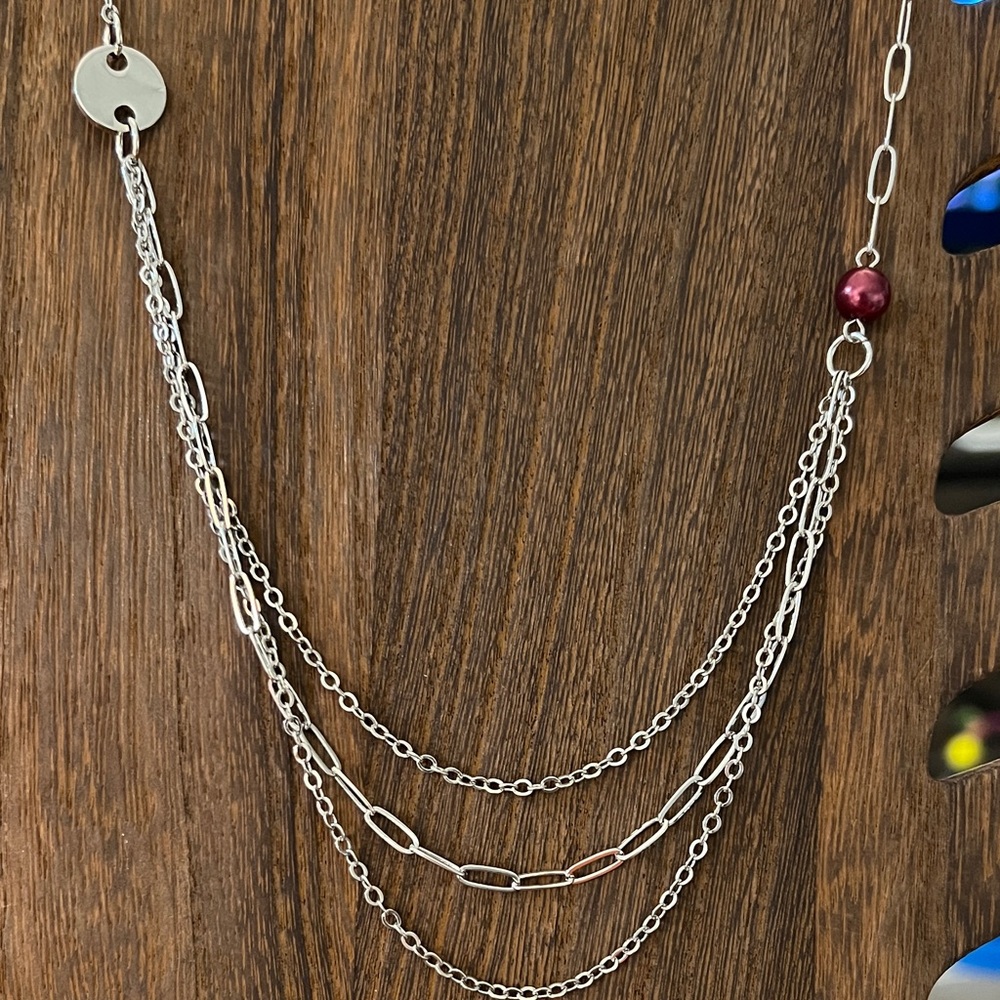 3/$18 Sonoma Silver and Red Layered Necklace Lot 1094